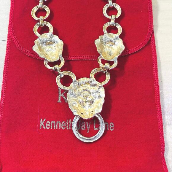 Vtg KJL Kenneth Jay Lane 22kgp Lion Head Necklace Door Knocker Gold Tone - Picture 9 of 14